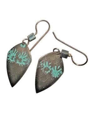 Nurit Niskala Handmade Copper Dangle Earrings Little Sage Verdigris Patina Leaf
